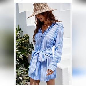 Cupshe Blue and White Striped Swim Cover-Up